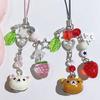 Cute Bell Bear Pendant Matching Phone Keychains Handmade Strawberry Beaded Accessories Couple Gifts Bag Charm