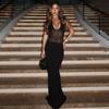 European and American Women's Clothing Summer New Fashion and Sexy Mesh Stitching Backless Deep V Perspective Lace-up Dress
