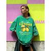 Hand Picked Natural Lemons Prints Washed Tee Shirts Summer O-Neck Short Sleeve Breathable Cotton Top Loose T-Shirt