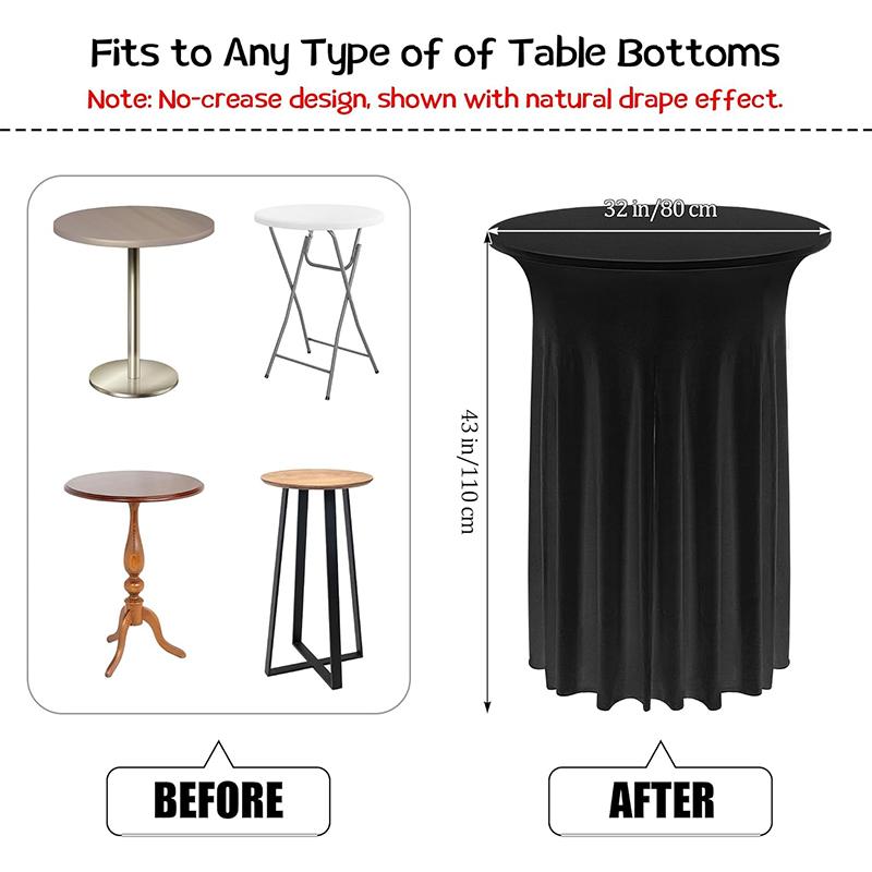 Round High Top Stretch Spandex Cocktail Tablecloths With Skirt Wrinkle Free Cocktail Table Cover For Wedding Party Banquet Jt443