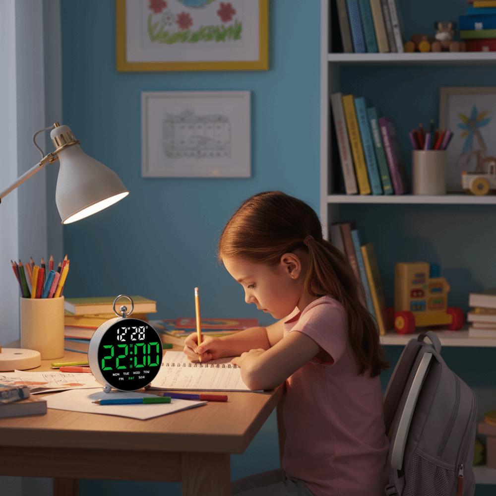 Large-Screen Digital Alarm Clock Round Shape Table Clock Creative Electronic Clock Desktop Use