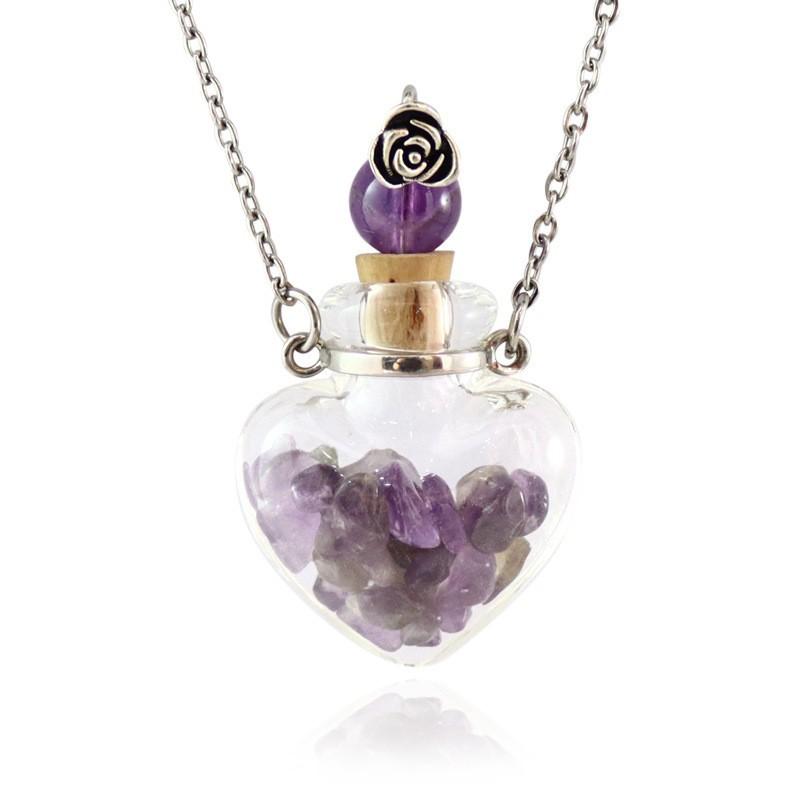 Openable Glaze Vial Pendant Necklace Water Drop Heart Steel Chain Keepsake Jewelry Gift Perfume Mini Bottles Jewellery Necklace