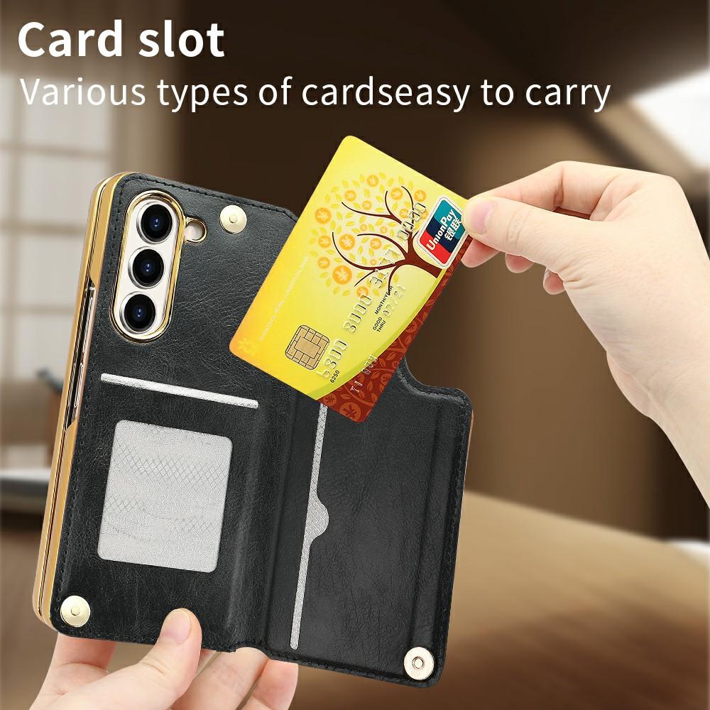 For Samsung Galaxy Z Fold6 5G Case RFID Blocking Card Slot PU+PC Kickstand Phone Cover with Stylus Holder