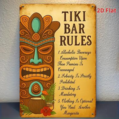 Tiki Bar Rules Metal Wall Art Sign    Retro Decorative Plaque with MaoriInspired Design Humorous Alcohol  Clothing Guideli