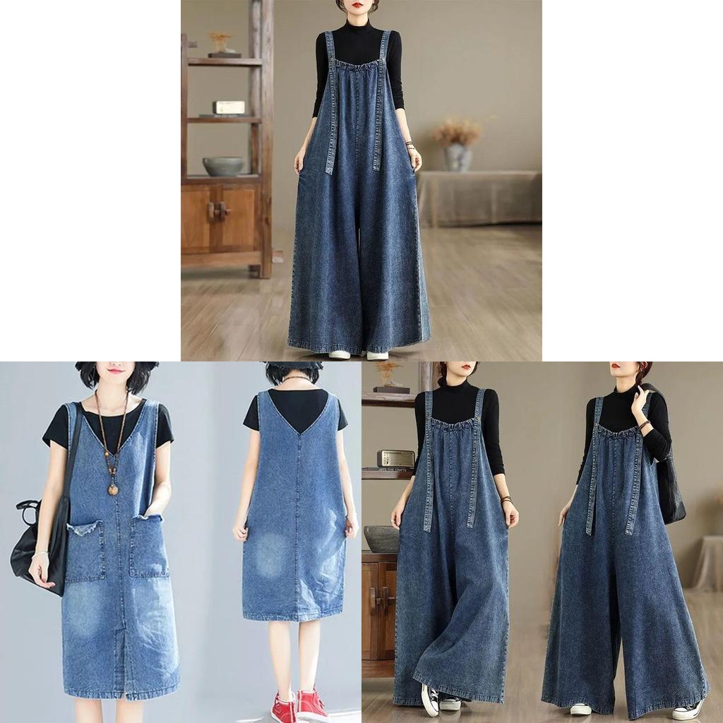 Tute di Cotone Denim da Donna a Vita Alta e Vestibilità Larga per Uso Casual Primavera Estate