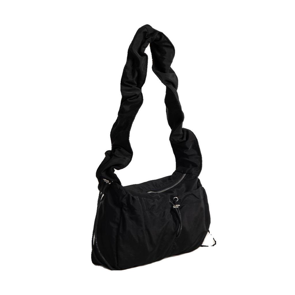 Korean Pleated Retro Lace Drawstring Nylon Crossbody Tote Bag