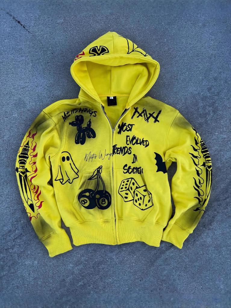 European and American personalized street trendy brand y2k couple hooded sweater American retro camouflage printed zipper jacket