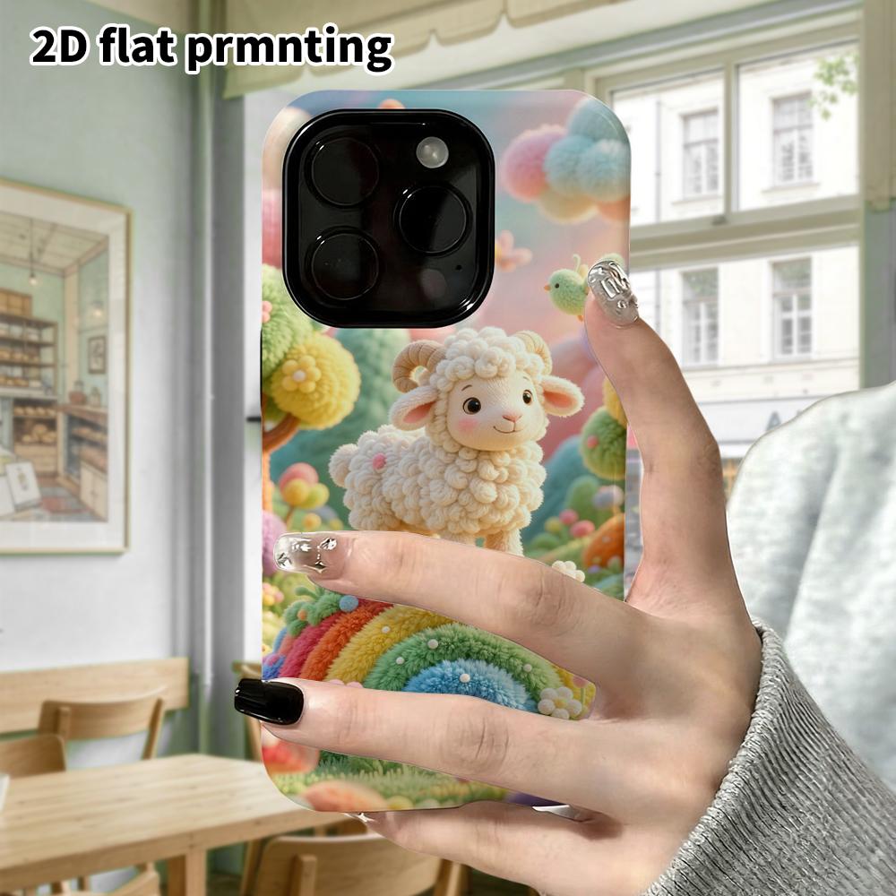 Phone case: 2D flat, suitable for iPhone 18, 17, 16, 15, 14, 13, 12 Pro protective case, rainbow hillside little sheep, perfect Christmas and Hallowee