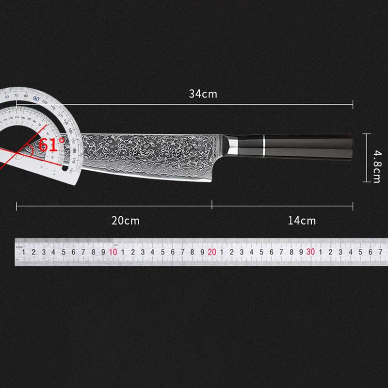 8.6 Inch Kiritsuke Knife 67-layers Damascus Steel 10Cr15MoV Blade Ebony Handle Chef Slicing Vegetable Cleaver Meat Kitchen Knife