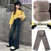 Girls' Lambswool Flared Jeans: Stylish and Warm Fleece Pants for Autumn/Winter - Medium To Large Sizes