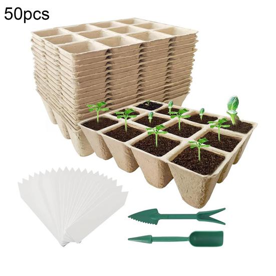 12-Cell Seedlings Tray Biodegradable Plant Pots Breathable Seeds Starter Tray with Tags And Tools for Flowers