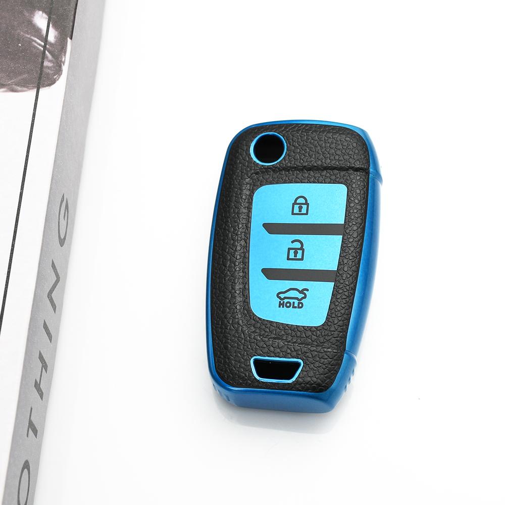 Shell Keyless For Hyundai I30 I35 I40 KONA Genesis Azera Elantra Solaris Tucson Santa Fe TPU Leather Car Folding Key Case Cover Holder