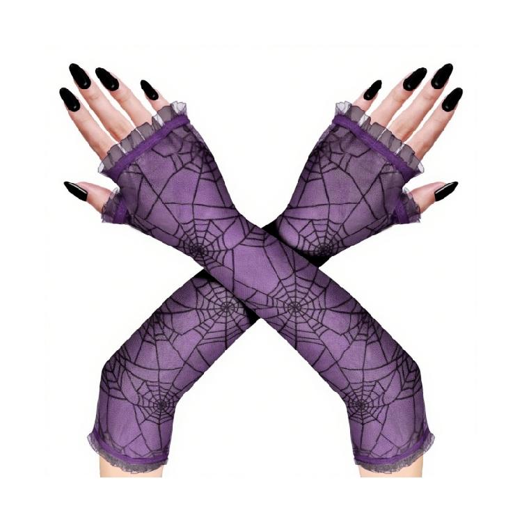 Stretchable Full Arm Gloves With Web Design Ideal Cosplay Gloves for Halloween Witch Costume Accessories