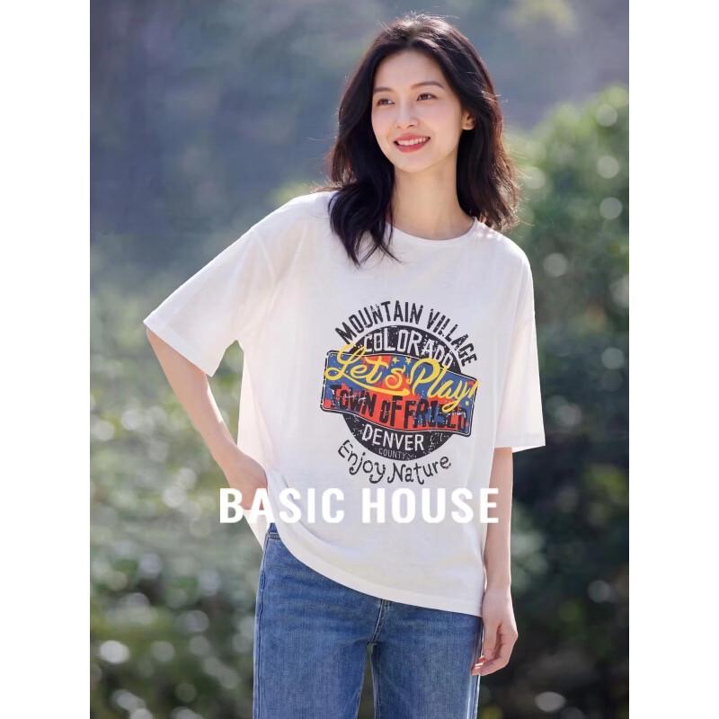Basic House Women s White Printed Cotton T-Shirt XL