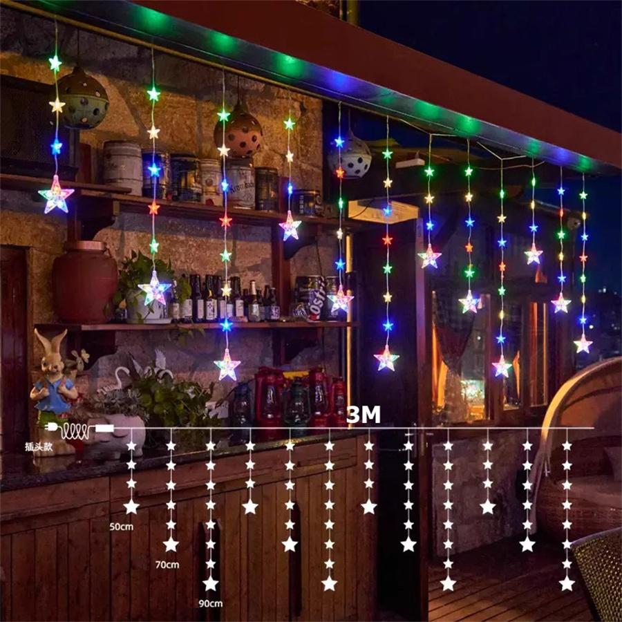 

3M Star Moon Fairy Curtain String Lights Outdoor Star Icicle Light Christmas Garland Fairy Light for Window Wedding Party Decor 110V US Plug