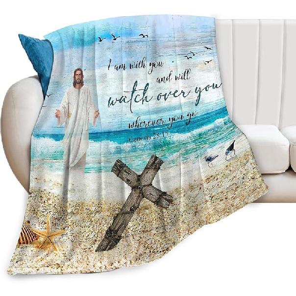 Christian Jesus Blanket Christian Gifts for Women & Men Religious Cross Throw Blanket Jesus Blanket for Kids Adults Soft Warm Cozy Fleece Blanket for 40 x50