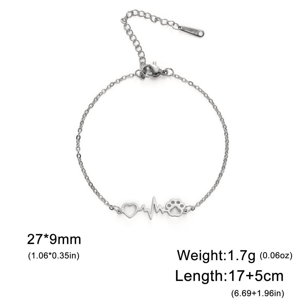 Electrocardiogram Love Cat Claw Pendant Stainless Steel Bracelet Women Fashion Cute Cat Claw Bracelet Birthday Gift Jewelry Gift