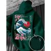 Ukiyo-E Great Wave Kanagawa Hoodie Men Aesthetic Sakura Tokyo Letter Graphic Sweatshirt Oriental Vintage Daily Hooded Pullover