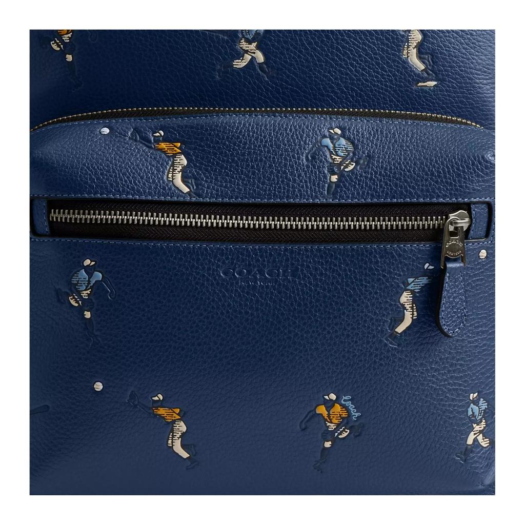 Coach 32 Brand Logo Baseball Print Litchi Grain Leather Backpack Large Men Backpack Blue CAX47-QBRHY