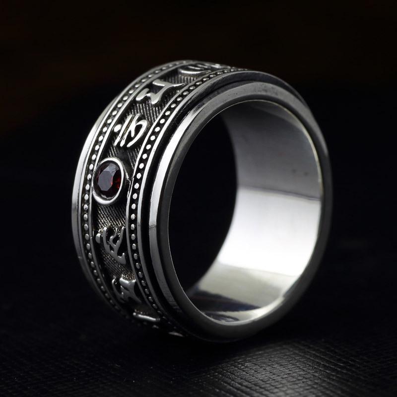 Retro Double Layer Rotatable Ring Men Jewelry Blessing Six-syllable Great Bright Mantra Ring Male Index Finger Accessories Sizes