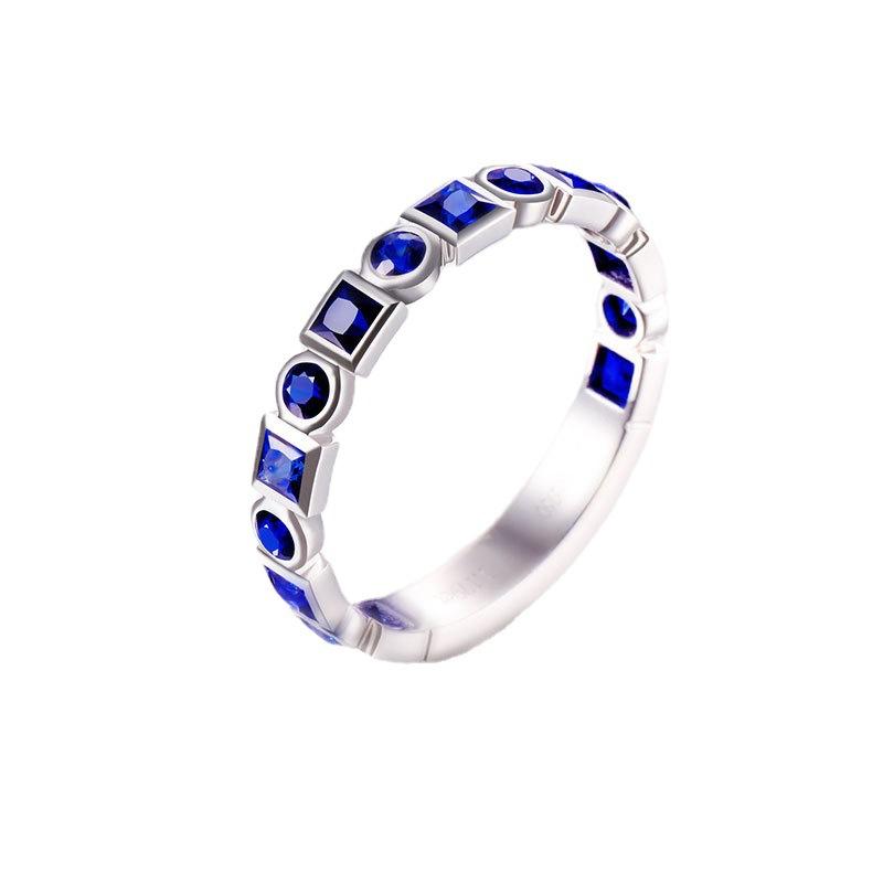 Simple Row Diamond Synthetic Sapphire Ring Female Colored Treasure Open Engagement Ring