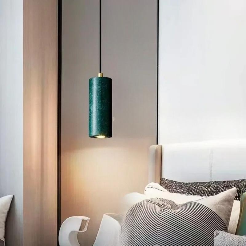 Italian Marble Pendant Light Dinning Room Decor Hanging Bedside Lamp White Green Marble Suspension Illumination