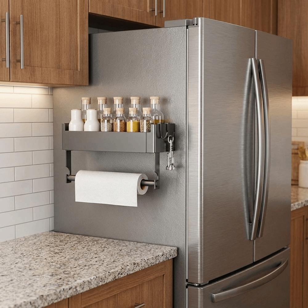Punch Free Refrigerator Magnetic Shelf Carbon Steel Cling Film Storage Rack  Washing Machine