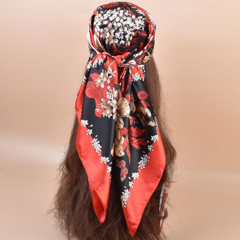 2025 New 90*90cm Silk Satin Hair Scarf Women Handkerchief Printed Female Square Head Bandana Small Neck Muffler Hijab Lady Girl