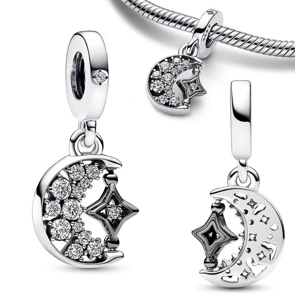 New Moon & Star Series Luck Twinkle Sun Dangle Charms For Originalcharms Bracelet Trinket Copper Charm Women Diy Jewelry