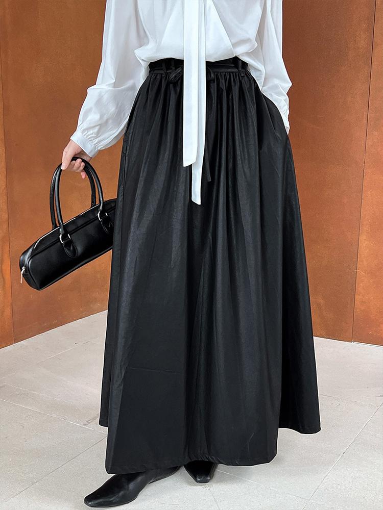 Xitao Solid Color Pu Draped Bandage Skirts GJ1090