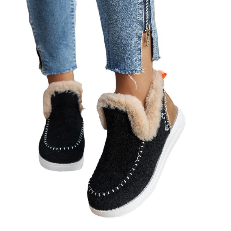 New Winter Women's Cotton Shoes Large Size Flat-bottomed Plush Thickened Burrs Warm Short Boots