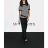MD Autumn New Women Clothes Simple Commuter Style Short Version Round Neck Short Sleeve Color Plug Knit T-shirt Top 5751597