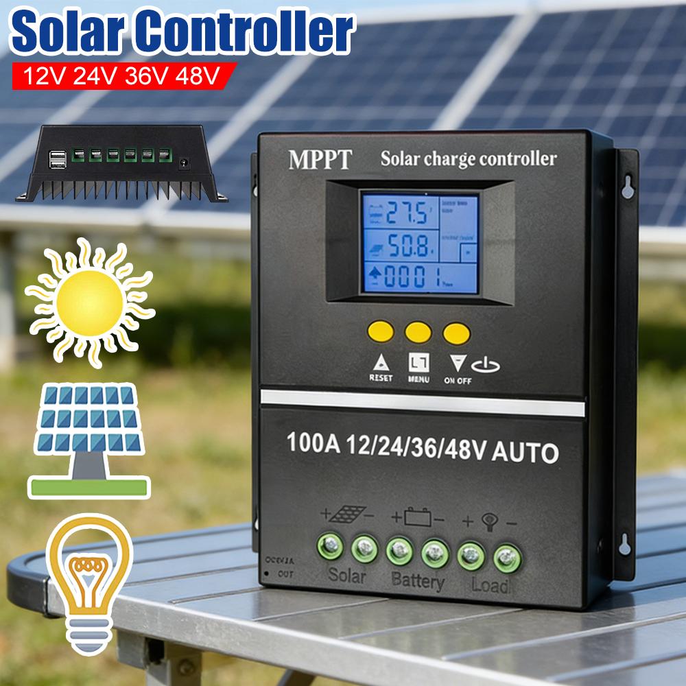 100A MPPT Solar Charge Controller Solar PV Battery Charger LCD Display Auto Solar Charge Controller Dual USB for Solar Panel