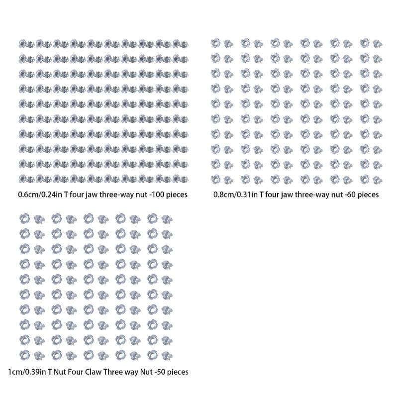 Four Jaw Threaded Inserts Corrosion Resistant T Nut Blind Pronged Tees 4 Jaw Tees Nuts for Wood Working Hardware