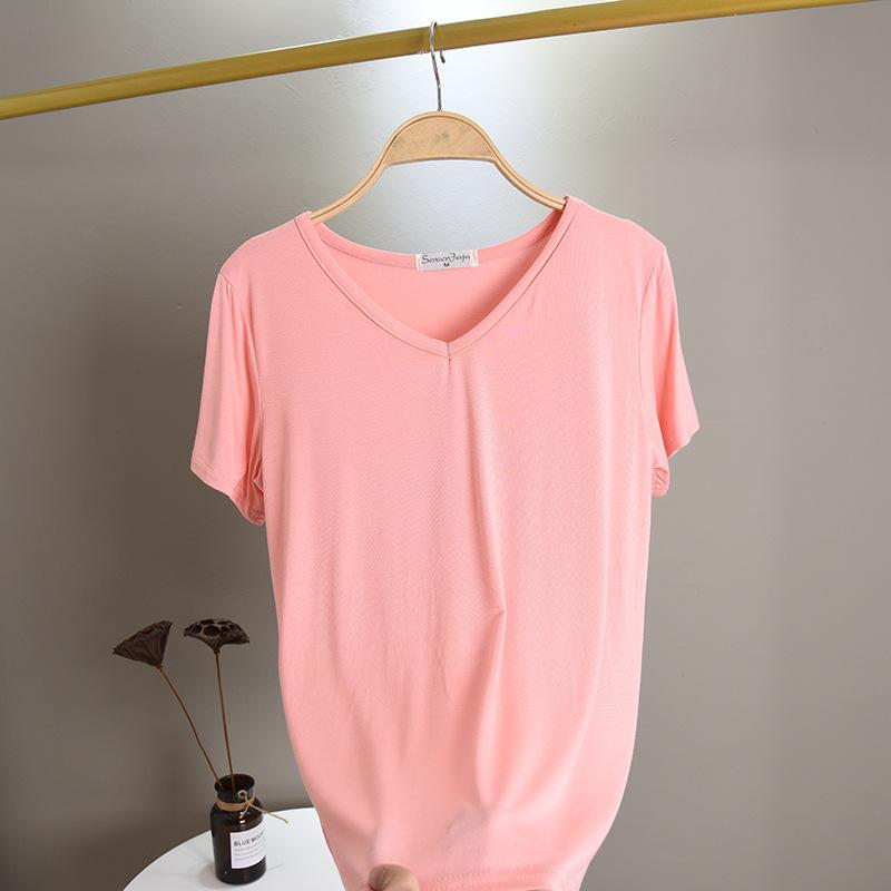 Damen V-Ausschnitt Kurzarm T-Shirt Lockerer Schnitt Pendler Freizeit Oberteil Einfarbige Modal Knitterfest Basis Layering T-Shirt Für Frühling Sommer Tägliche Kleidung