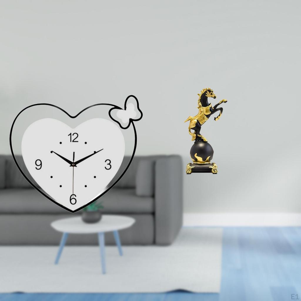 Acrylic Clock And Horse Figurine Modern Statue Collection Creative Decorative Art for Study Room
