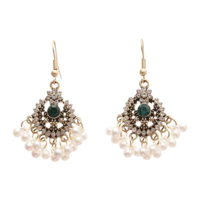 Minority Style Pearl Tassel Ear Hook Bohemian Diamond Flower Earrings Women's Light Luxury Temperament Earrings