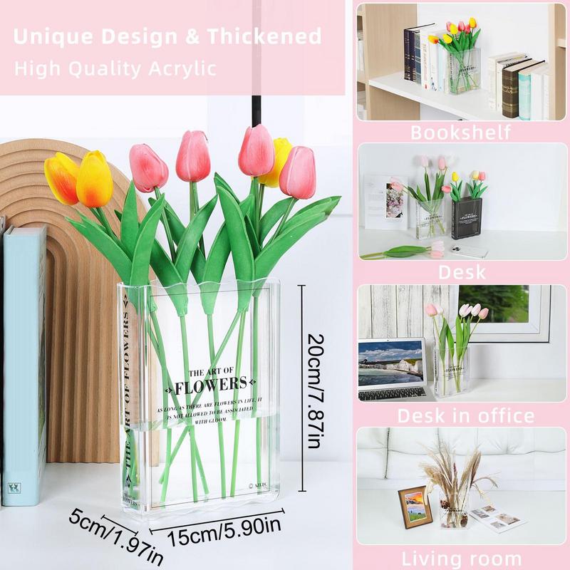 Book Vase For Flowers Transparent Acrylic Vases Decorative Hydroponic Plant Vase Creative For The Wall Glass Dining Room Kitchen
