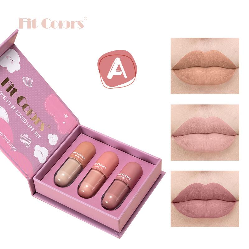 Fit Colors 3 Color Capsule Lip Cake Box Misty Flush Without Sticking Cup Lipstine Set