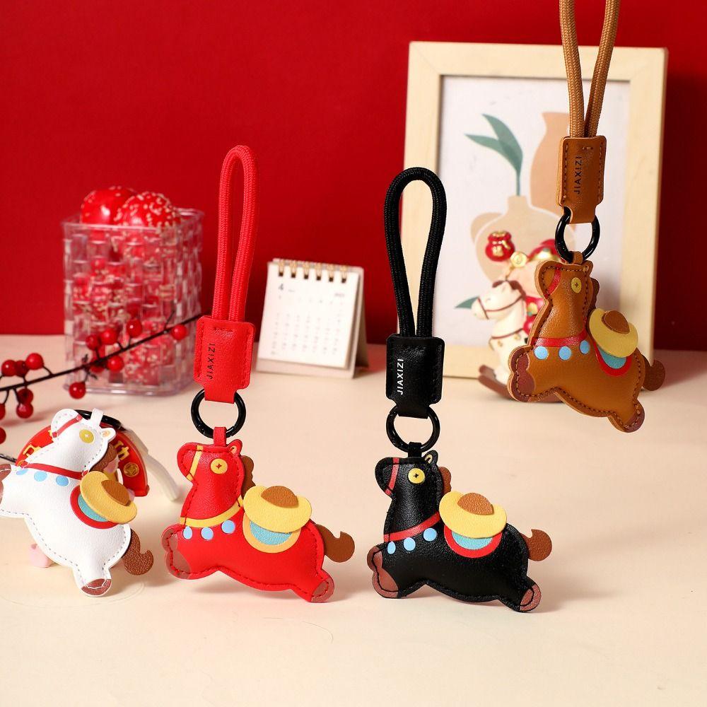 Leather Zodiac Pony Bag Pendant Cartoon Chinese New Year Gift Unique Horse Keychain  Birthday Gift