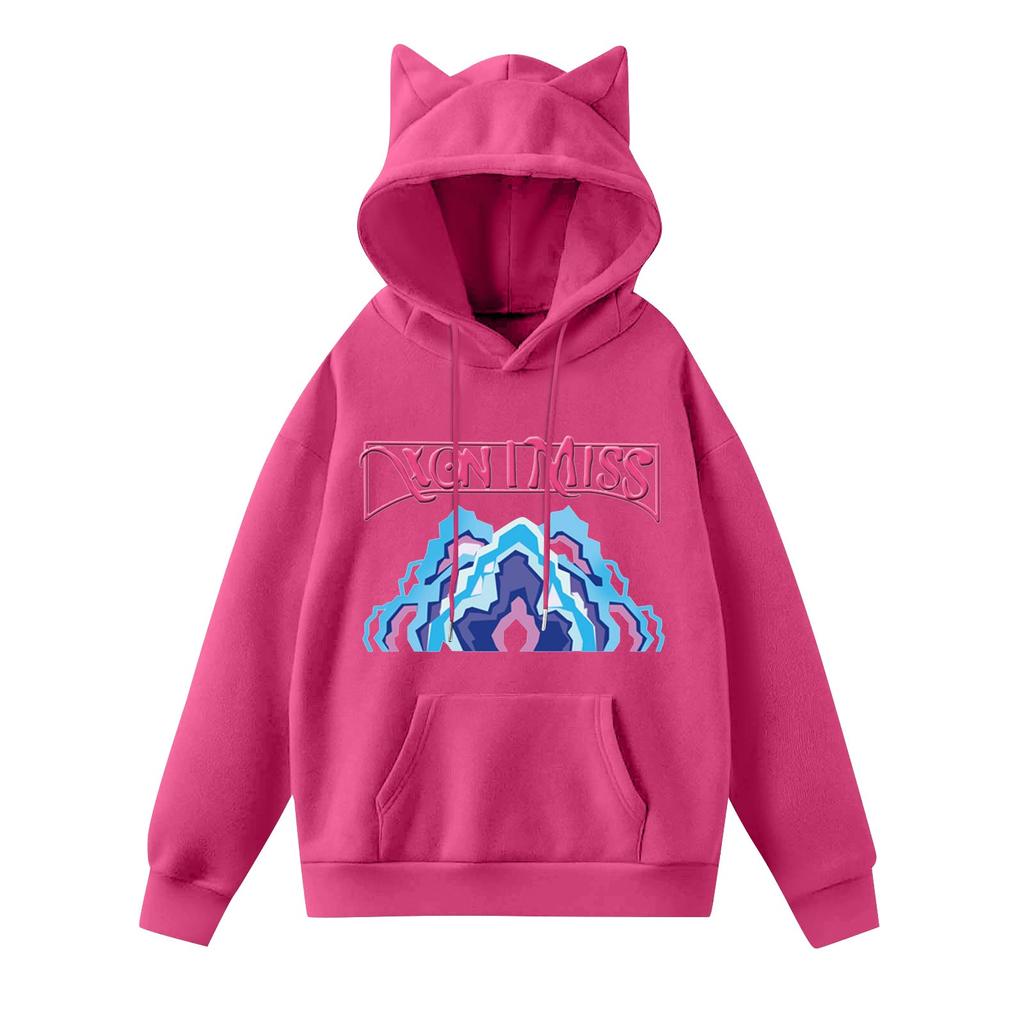 Ladies Fashion Casual Long Sleeve Printed Round Neck Hoodie Pullover Top With  Pockets