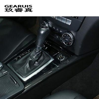Car Styling Carbon Fiber Gear Shift Panel Auto Cover Trim For Mercedes Benz C Class W204 C180 C200 Interior Stickers