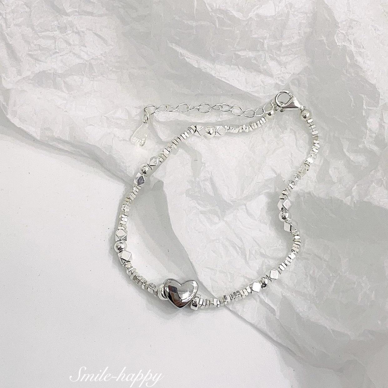 

Женский браслет из стерлингового серебра 925 пробы с нерегулярным сердцем - Модный, универсальный, тяжелый дизайн, с бусинами (B6984) 925 Silver серебряный