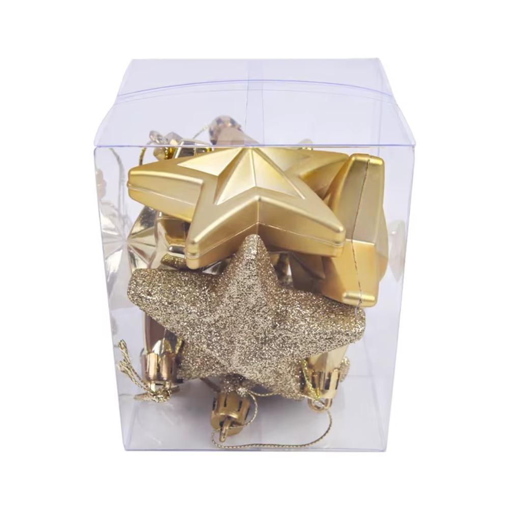 

6Pcs/Set 7cm Christmas Tree Ornaments Plastic 6 Colors Christmas Tree Five-pointed Star Glitter Mini Xmas Hanging Ornaments золотий