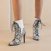 Sexy Women Boots Pointed Toe Winter PU Leather Stilettos Boots Snakeskin Print Lace Up Women Pumps Shoes Thin Heels WSH4727