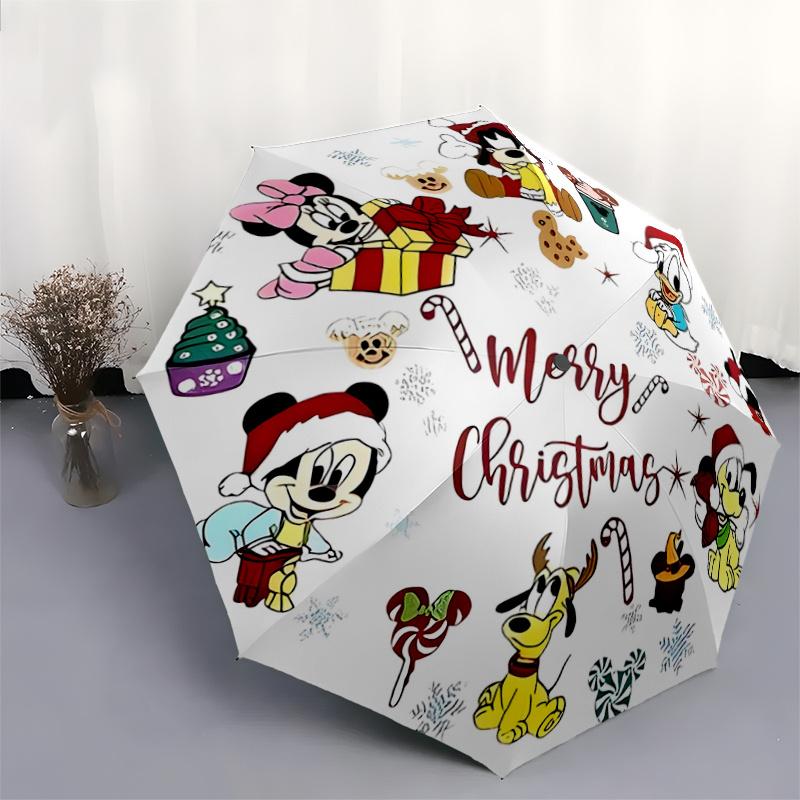 1pc Merry Christmas Disney Characters Holiday Gift Set with Automatic Open/Closed Umbrella, Portable Tri-Fold Design, 8-Bone Iron Frame Outd