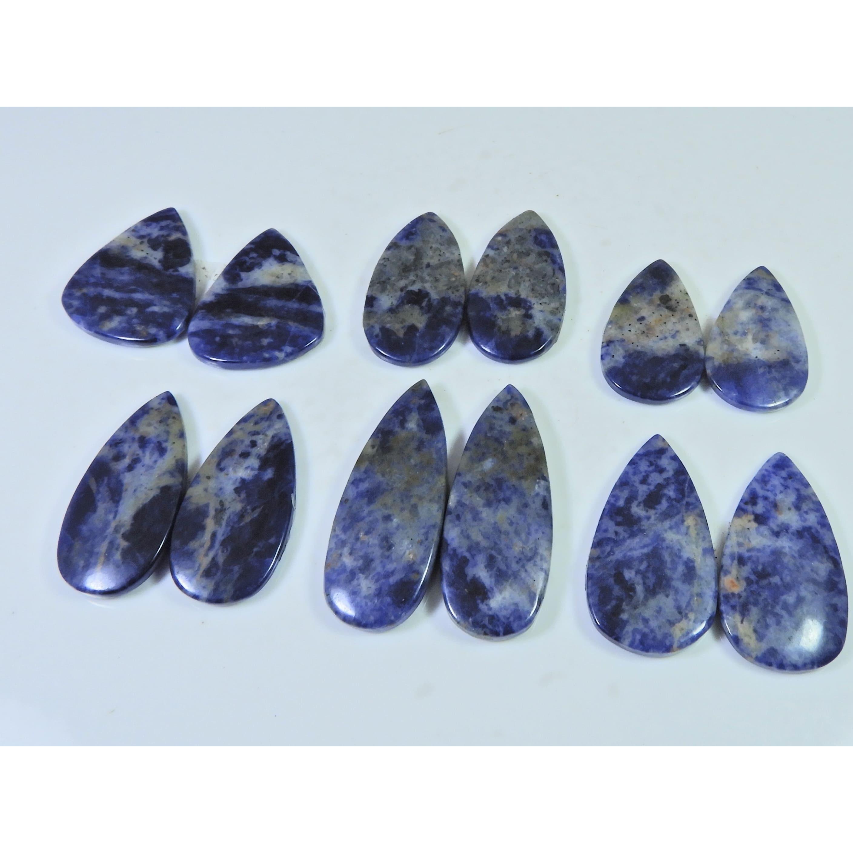 

197Cts.Natural Sodalite Matched Pair Pear Cabochon Loose Gemstone 6 Pair Lot C-1522