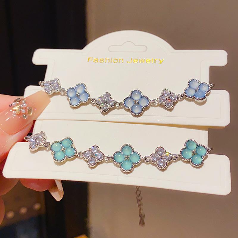 Clover Opal & Zircon Bracelet For Women, Silver-Tone Four-Leaf Clover Jewelry