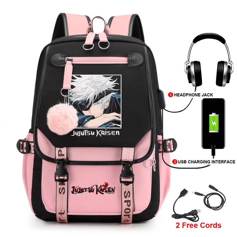 Anime Peripheral Spells Back to War Backpack Student School Bag Men's and Women's Fashion Backpack Travel Bag USB Computer Bag