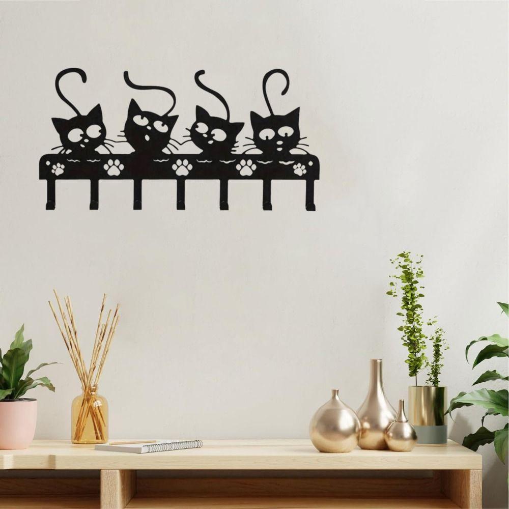 Black Cat Wall Hat Hanger Iron Cartoon Cat Coat Hook Easy To Install Key Holder Household